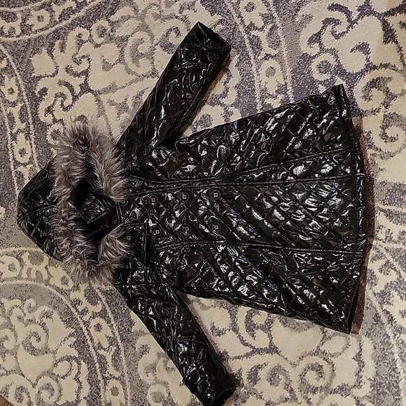 Fur Hooded faux leather puffer coat - Picture 1 of 5